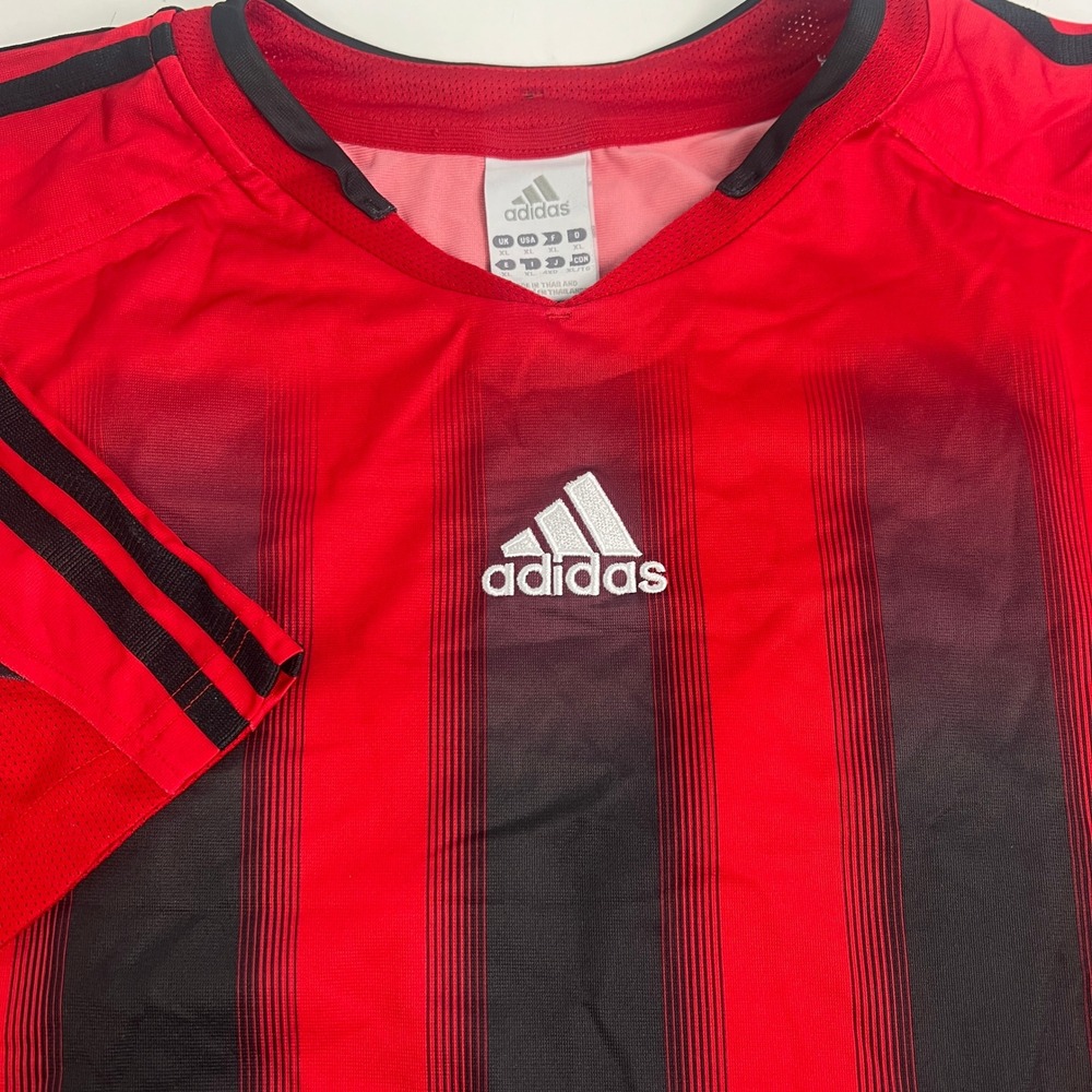 Adidas 2005-2006 Red Black AC Milan Stripe Home Soccer Jersey 33 Mens XL